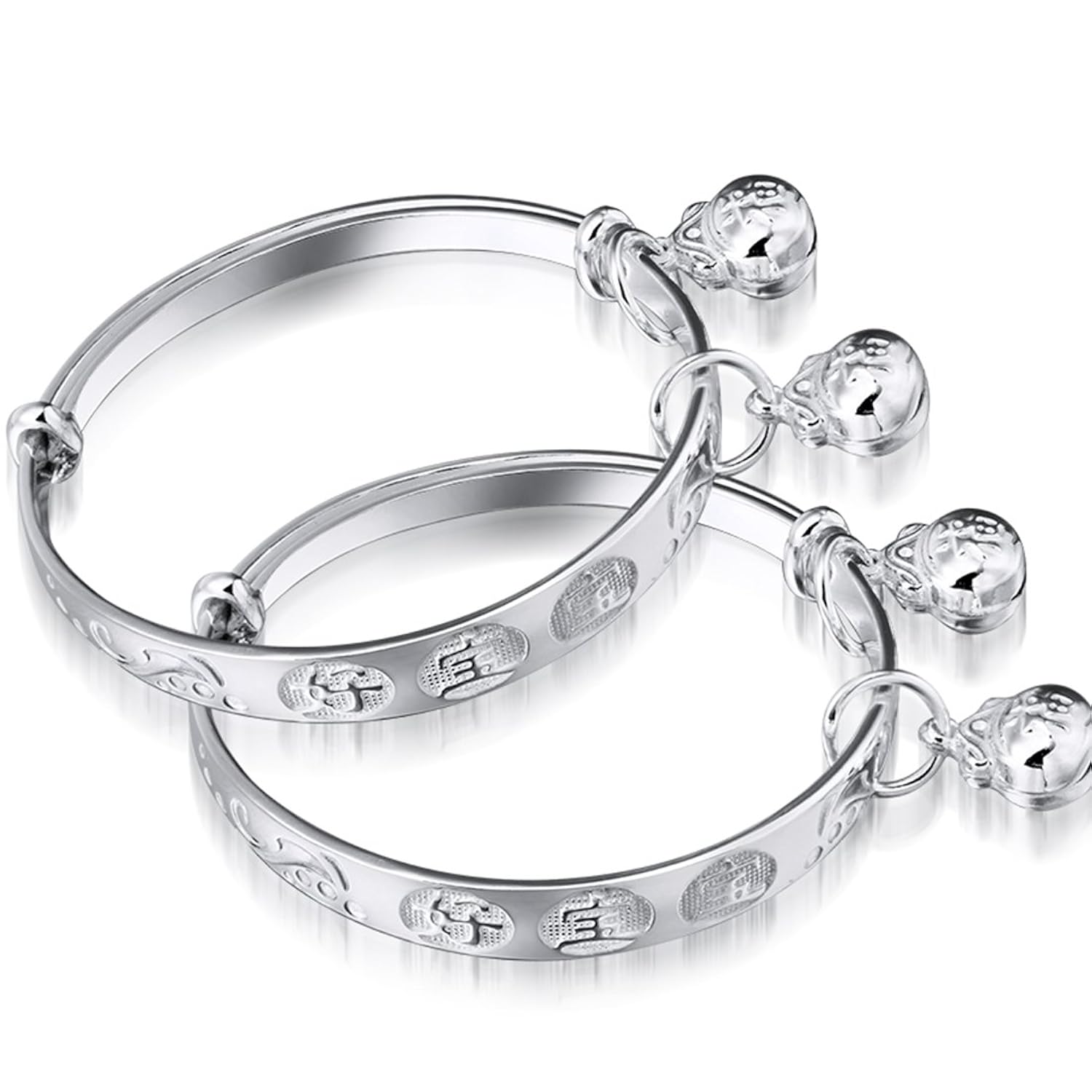 梦祥银s990足银手镯儿童宝宝纯银镯子6mm压花好宝宝婴儿手镯